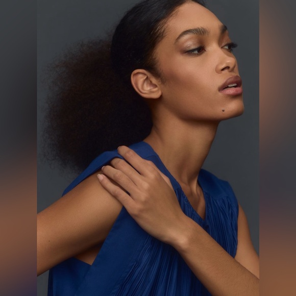 ✨ Anthropologie Cap-Sleeve Plissé Mini Dress Sz S - Picture 4 of 5